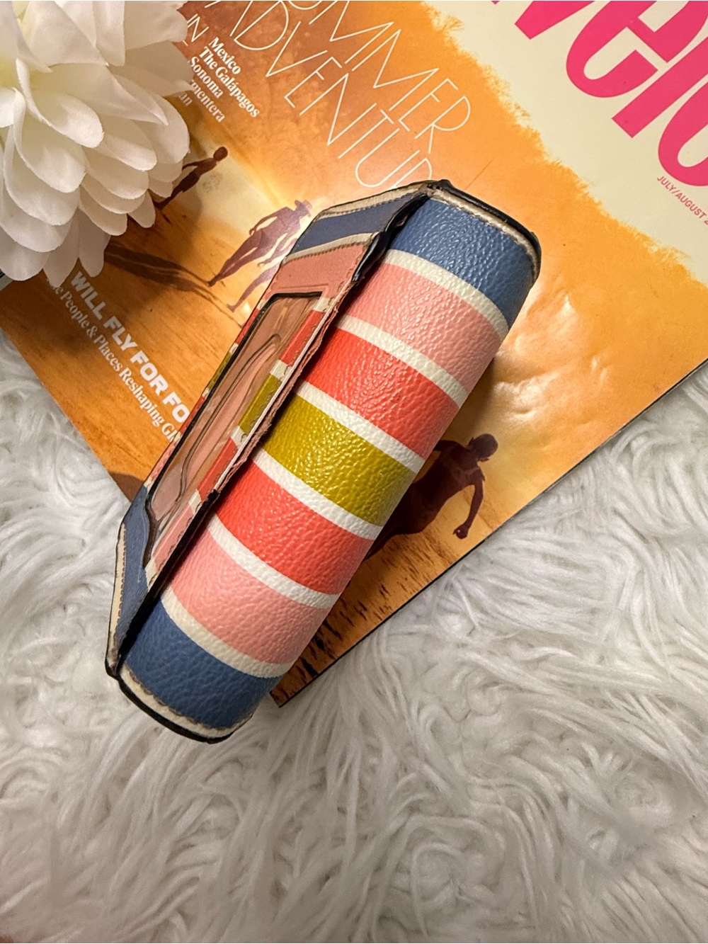Vintage Short wallet-Coach Striped Compact Wallet - Pink, Coral, Blue & Olive - Picture 4 of 6